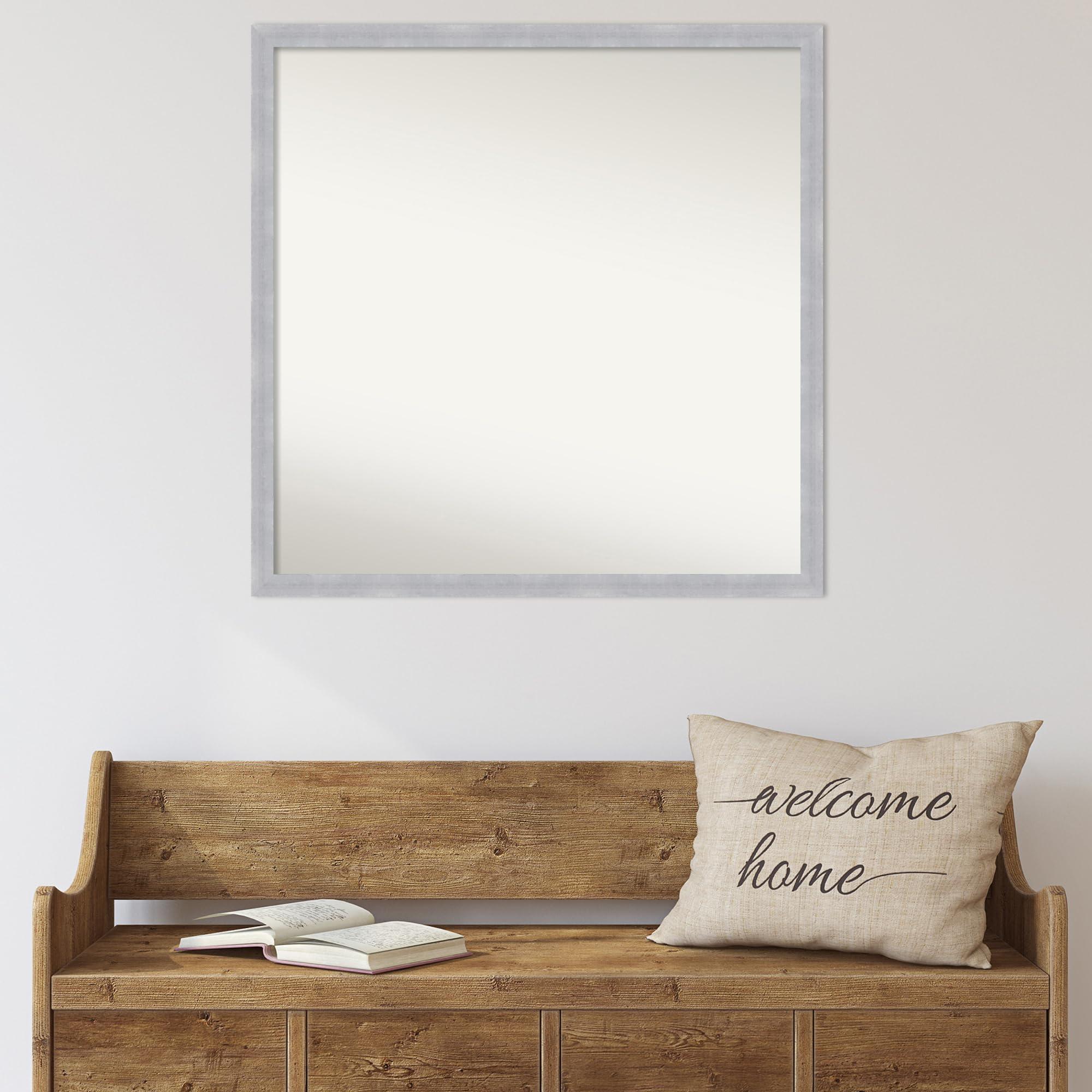 Amanti Art Amanti Art Custom Mirror, Grace Brushed Nickel Narrow Bathroom Mirror, Wall Mirror or Bathroom Vanity Mirror Over Sink (30 x 30 in.) Non-Beveled Mirror, Silver Mirror, Modern Mirror from WI, USA