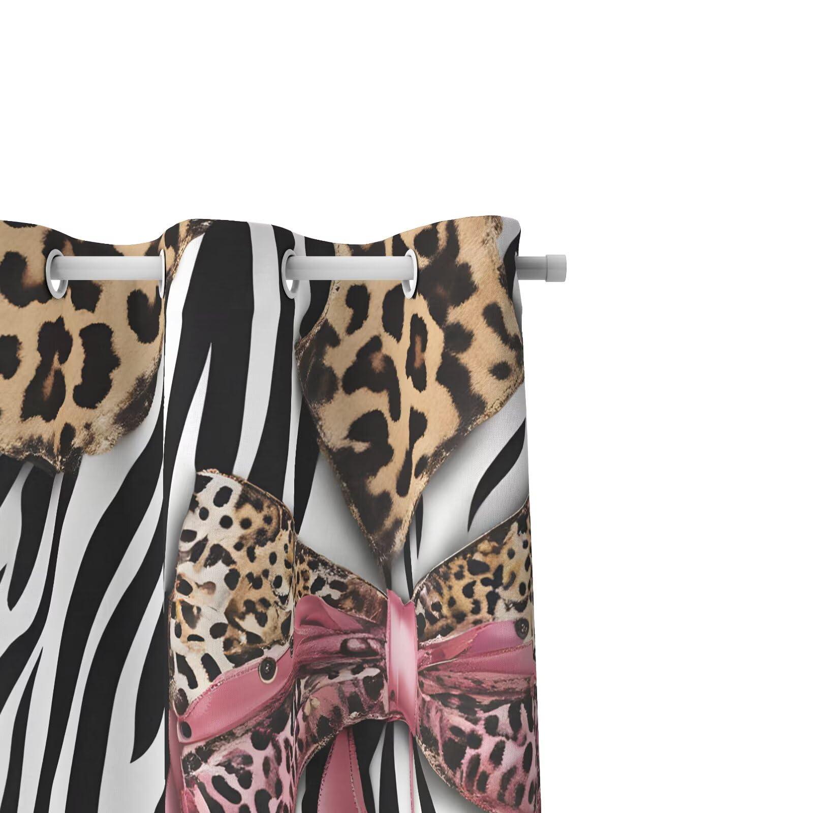 FENGLIE FENGLIE Red Bow Leopard Print Curtains Black and White Textured Blackout Curtains for Bedroom Living Room Grommets Curtains 84" W X 84" L