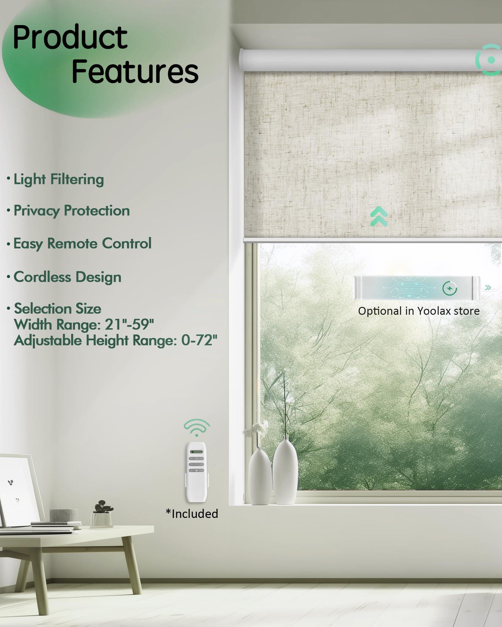 Yoolax Yoolax Motorized Blinds, Light Filtering Remote Shades for Indoor Windows, Cordless Automatic Roller Shades App Control for Bedroom Living Room Office (50% Shading Linen Beige, 22" W x 72" H)