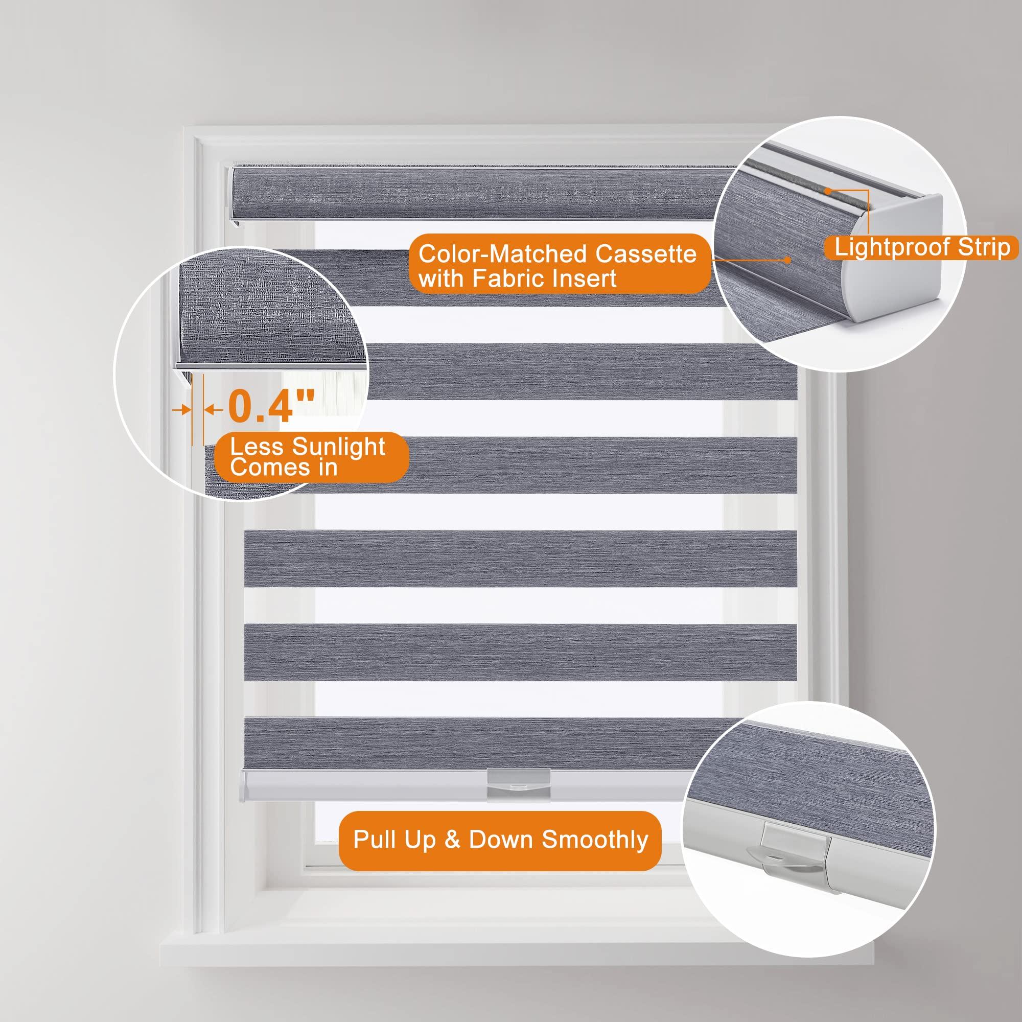 Persilux Persilux Cordless Zebra Blinds for Windows Shades with Jacquard Pattern Dual Layer Room Darkening Sheer Shades Day and Night Roller Shades for Home and Windows, Easy to Install (33.5"W x 72"H, Grey)