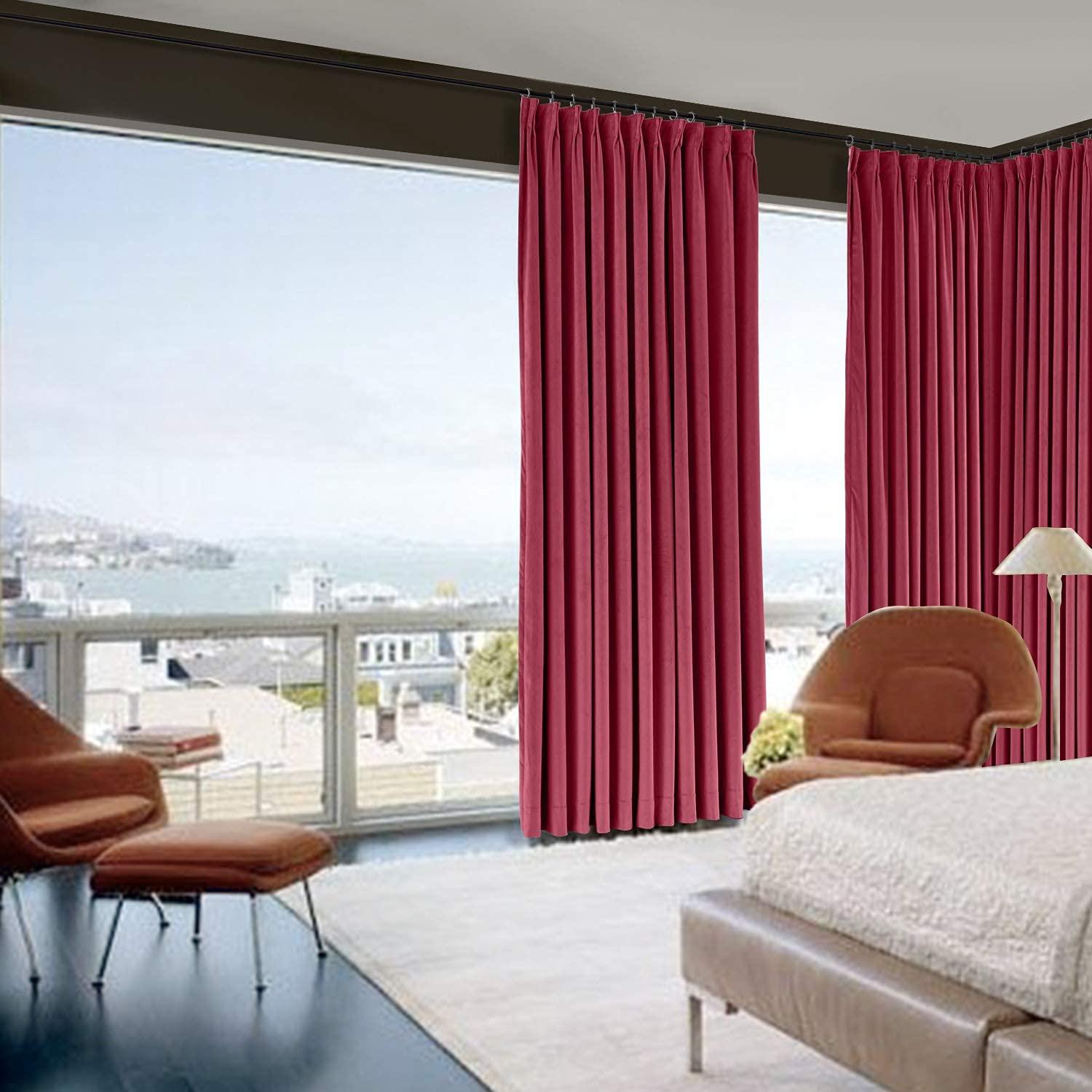 LITTLE BIRD Double Pinch Pleated Curtains with Hooks for Living Room Bedroom Bunglow,Hall , Apartment Window Curtain Measurement Burgundy Red, (Wide 58 Inch by 96 Inch Long-1 Panel)