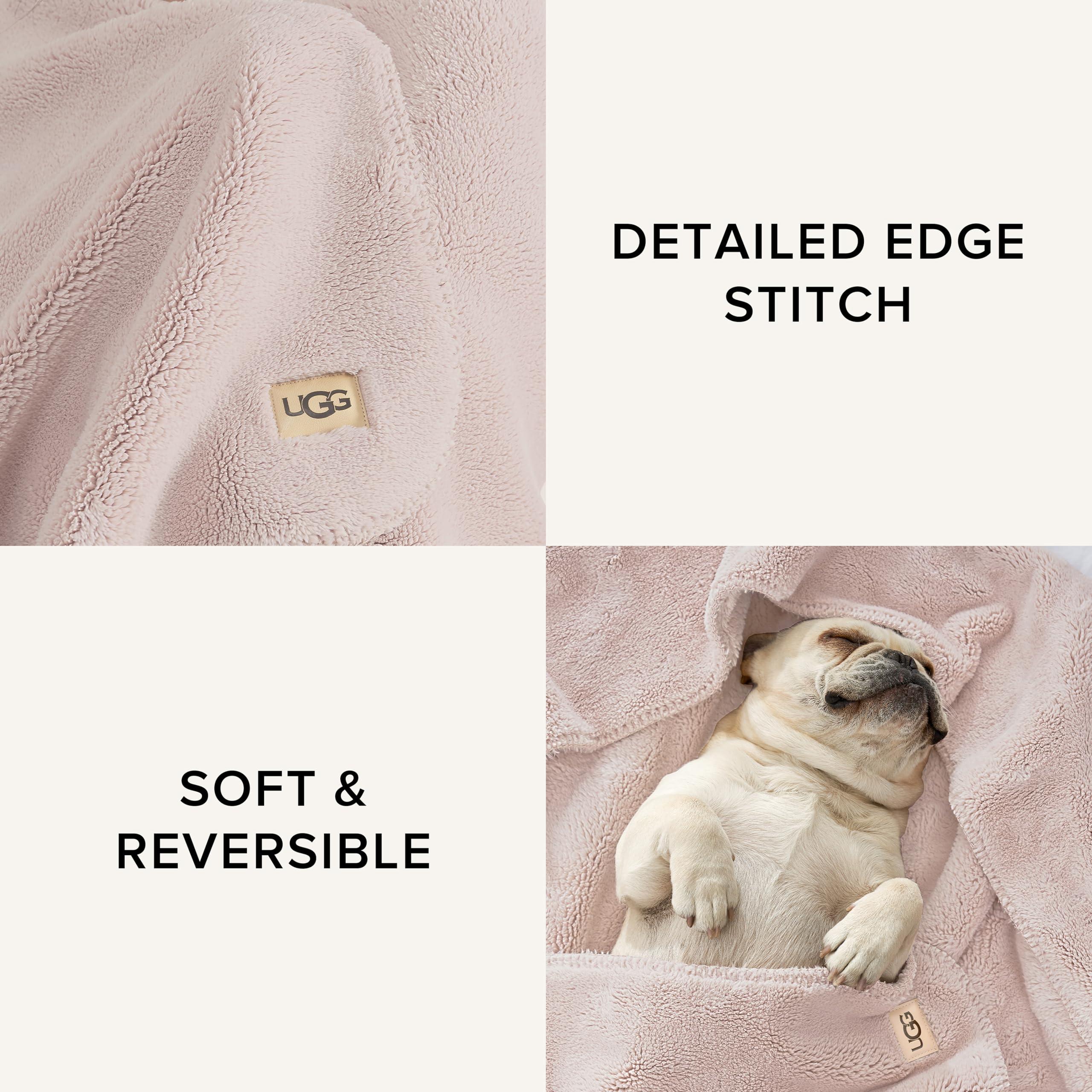 UGG UGG Whitecap Plush Throw Blanket Fleece Lightweight Soft Cozy Throw for Couch Luxury Home Decor for Living Room Machine Washable Hypoallergenic Flannel Blankets, 50-inch x 70-inch, Light Pink Quartz