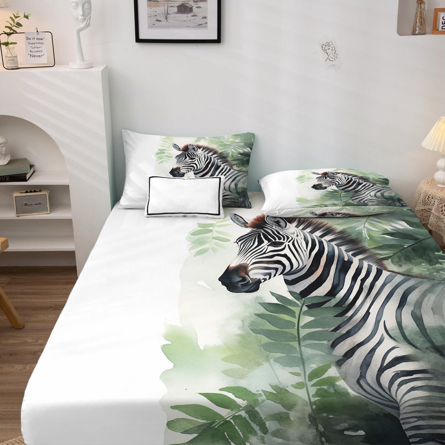 GEDAEUBA GEDAEUBA Zebra Sheets Twin XL Size - Wild Animal Bed Sheets for Kids Boys Girls, Jungle Sheet Set, Soft Microfiber & Deep Pocket & Wrinkle Free Fitted Sheet, Flat Sheet and Pillow Case