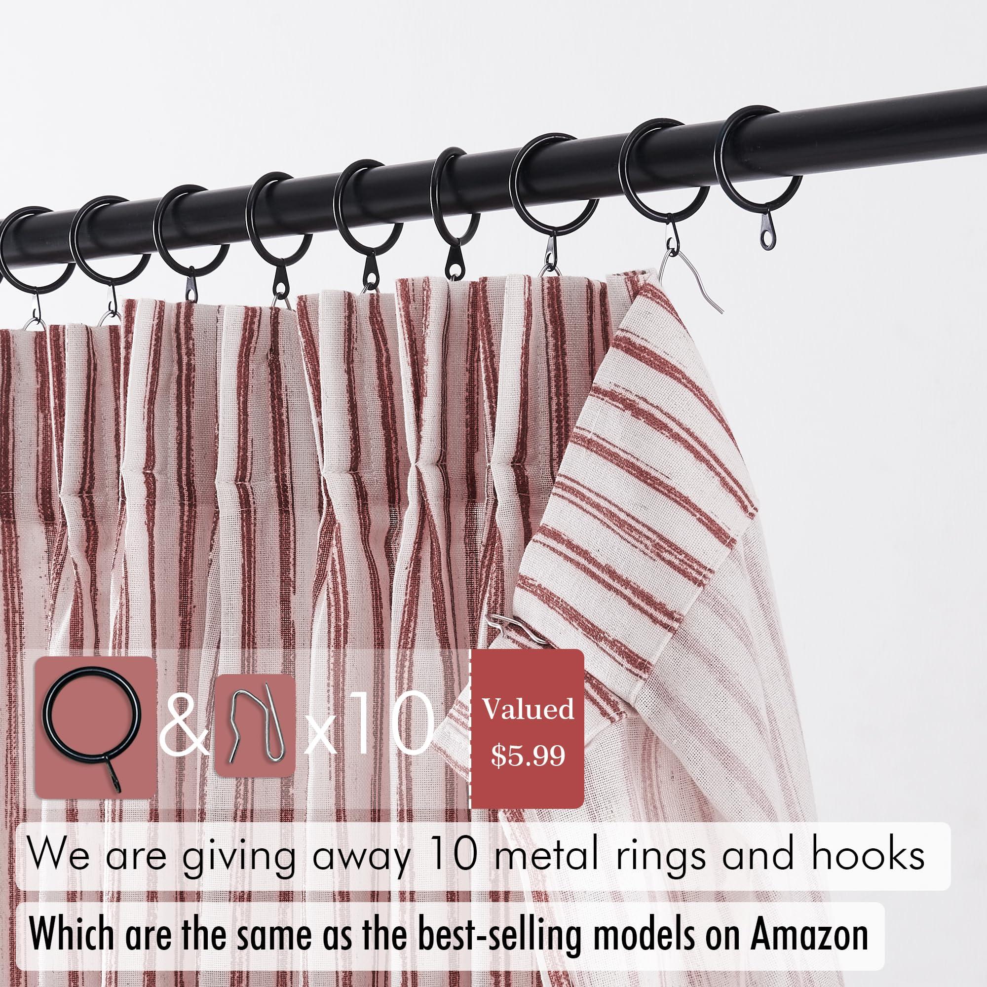 LIMON HOME LIMON HOME Red Kitchen Curtains 36 inch Length,Burgundy Striped Pinch Pleat Curtain,Christmas Curtains for Kitchen RV Basement Window with Hooks Rings 2 Panels Set