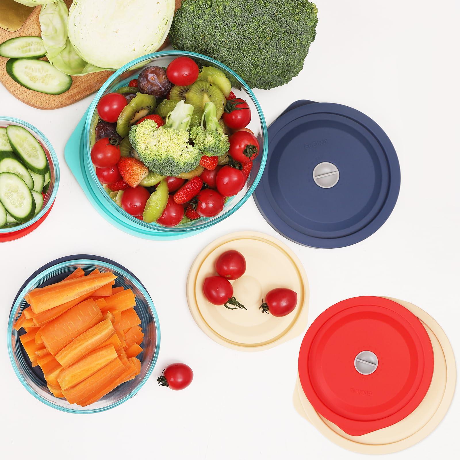 EuChoiz Replacement Lids for Pyrex 7201-PC 4 Cup, Silicone Round Storage Cover Lid for Anchor Hocking Glass Bowl 2 Pack with Date Mark Turquoise