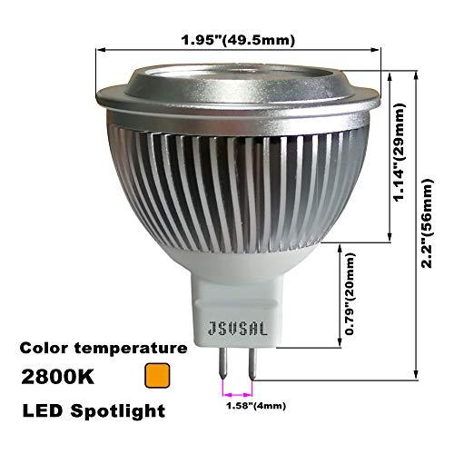 JSVSAL JSVSAL 4 Pack,MR16 GU5.3 LED Bulbs, 5 Watt, Dimmable 450 Lumen, 36 Beam Angle, AC/DC 12V, 50W/60W Halogen Equivalent, Recessed/Landscape LED Lighting (2800K/Warm White)