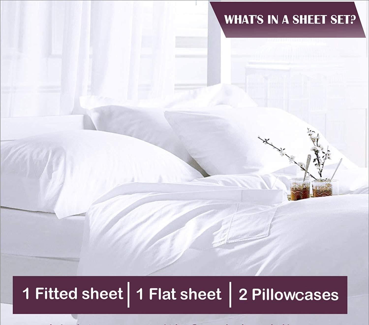 Femini Fashion Extra-Deep-Pockets 1000-Thread-Count 100% Egyptian-Cotton Bed Sheets, 4-PC Sheet Set, Single Ply Long-Staple Yarns, Breathable Sateen Weave, Fits Mattress Upto 20" Deep Pocket - (Queen, White)