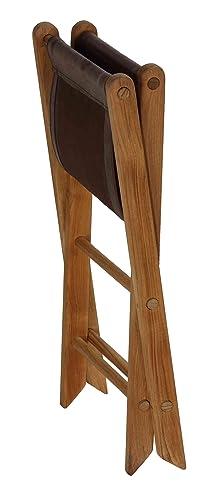 Bare Decor Bare Decor Davie Teak and Leather Folding Accent Stool, 18\", Saddle Brown