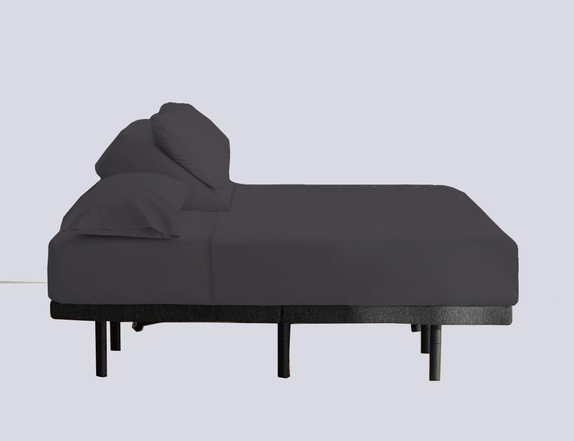 Ashley Mills Split Top Cal King Bed Sheet Sets -100% Egyptian Cotton 800 Thread Count, Sateen Weave, 15 Inch Deep Pocket, 4PC Bed Sheets - Top Split Cal King, Dark Grey - Solid - Split Down 34 inches from The top