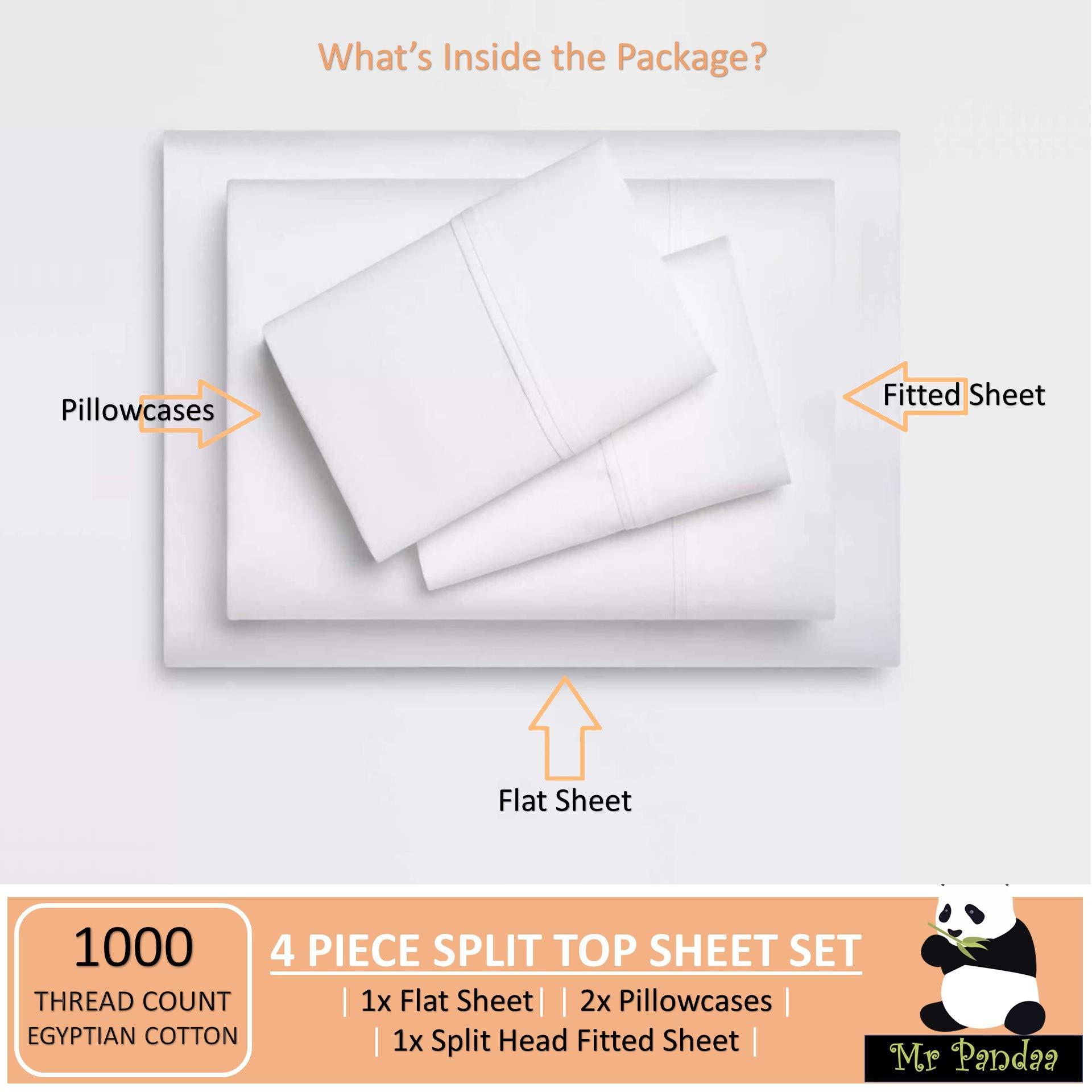 Mr Pandaa Split Top Cal-King Sheet Set for Adjustable Flex Top Mattress 100% Egyptian-Cotton, 1000-Thread-Count, Split Head Sheet Set 30\" Split at Top - 15\" Deep-Pocket [Cal-King- 30\" Split, Mediterranean Blue]