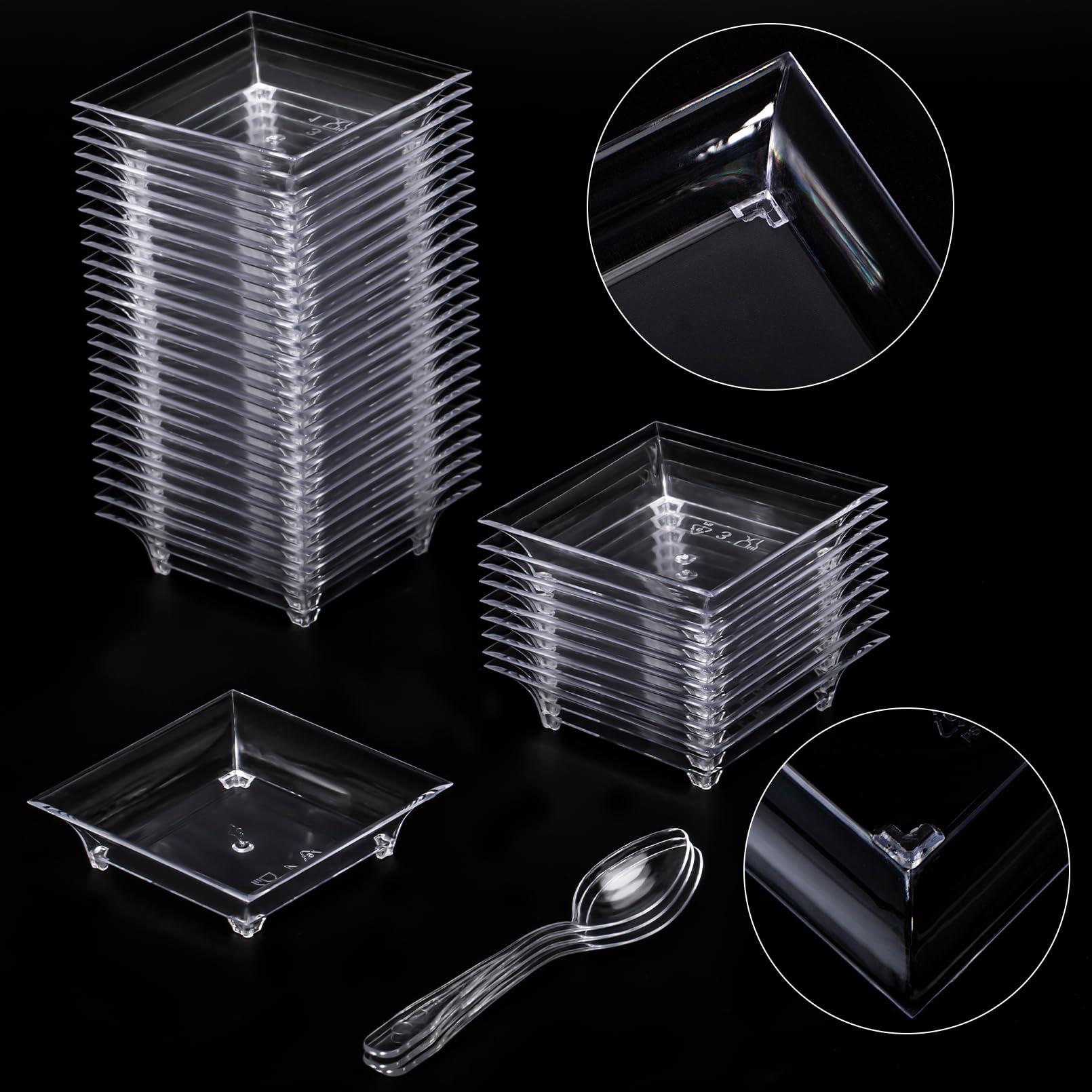 Yihurlm Yihurlm Mini Dessert Plates with Spoons,100 Pack 1 oz 2.4\" Mini Appetizer Plates,Reusable Crystal Clear Plastic Square Mini Plates for Desserts Appetizers Sauces Fruit Cake Tastings