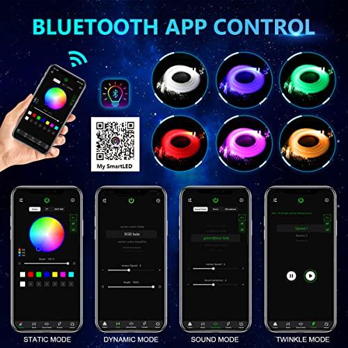 AMKI AMKI High Brightness 32W Twinkle 800pcs Fiber Optic Starlight Headliner Kit 0.03in 9.8ft+13.1ft Fiber Strands RGBW Sound Activated APP Remote Control for Car Home Roof Ceiling Decoration