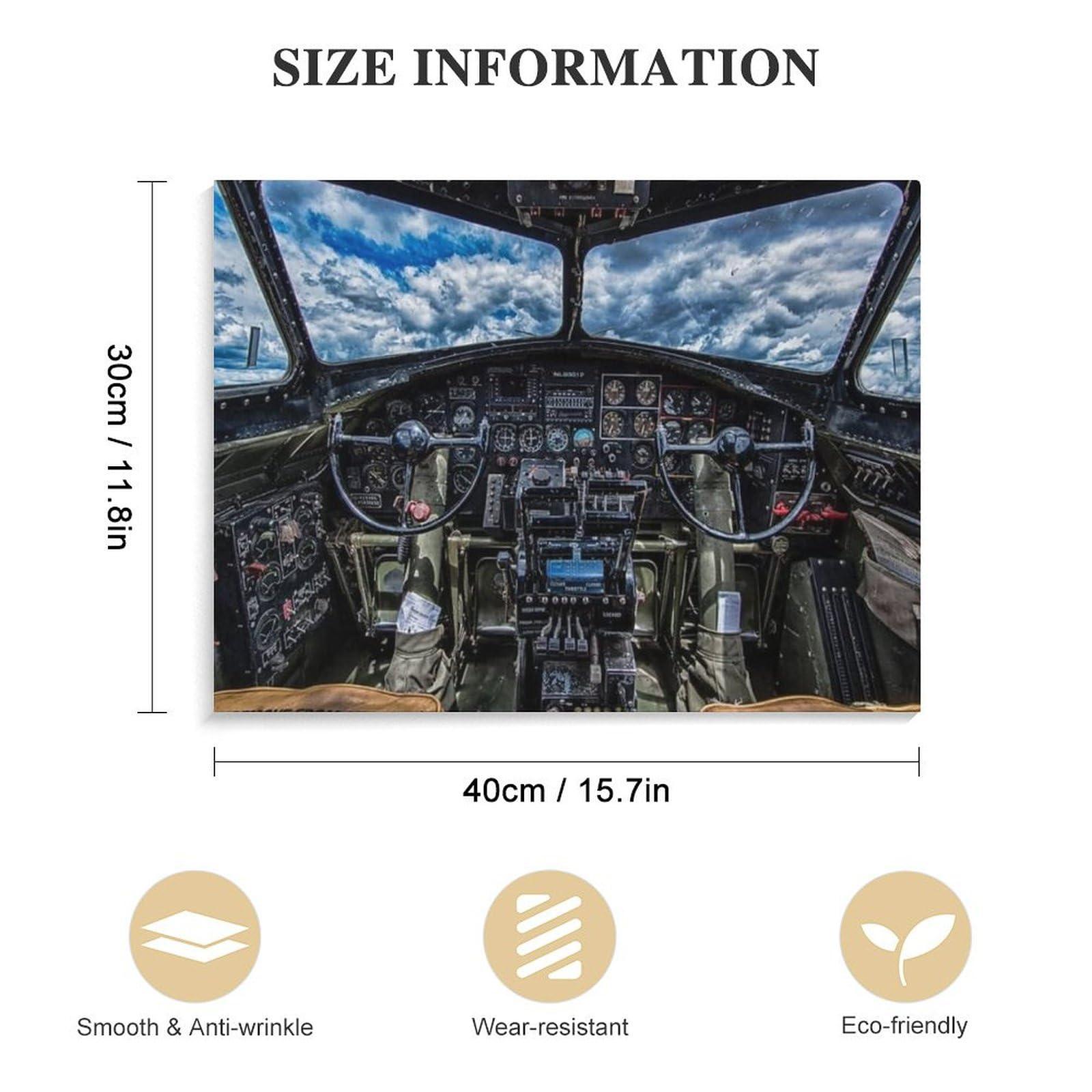 Puryzxac WWII B-17 Cockpit Aircraft Poster Aviation Aircraft Wall Art Wall Art Paintings Canvas Wall Decor Home Decor Living Room Decor Aesthetic 20x26inch(51x66cm) Frame-Style
