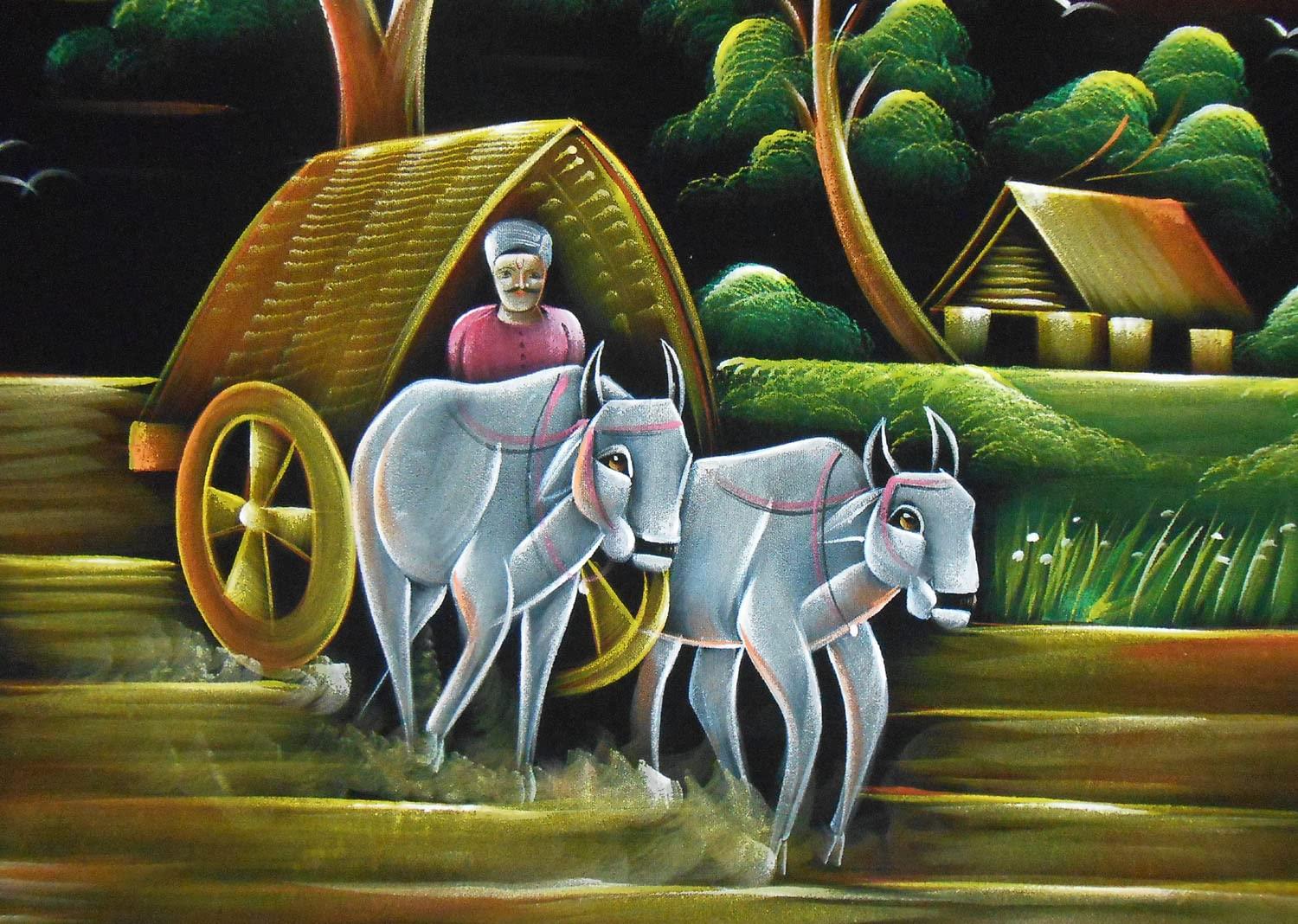 crafts of india best of indian crafts store Crafts of India Indian Village Scene Painting on Black Velvet Cloth  Bullock Cart, Village Women, Huts & Trees  Handcrafted Rural Art for Home Decor : 24\"x48\" Inches : Unframed