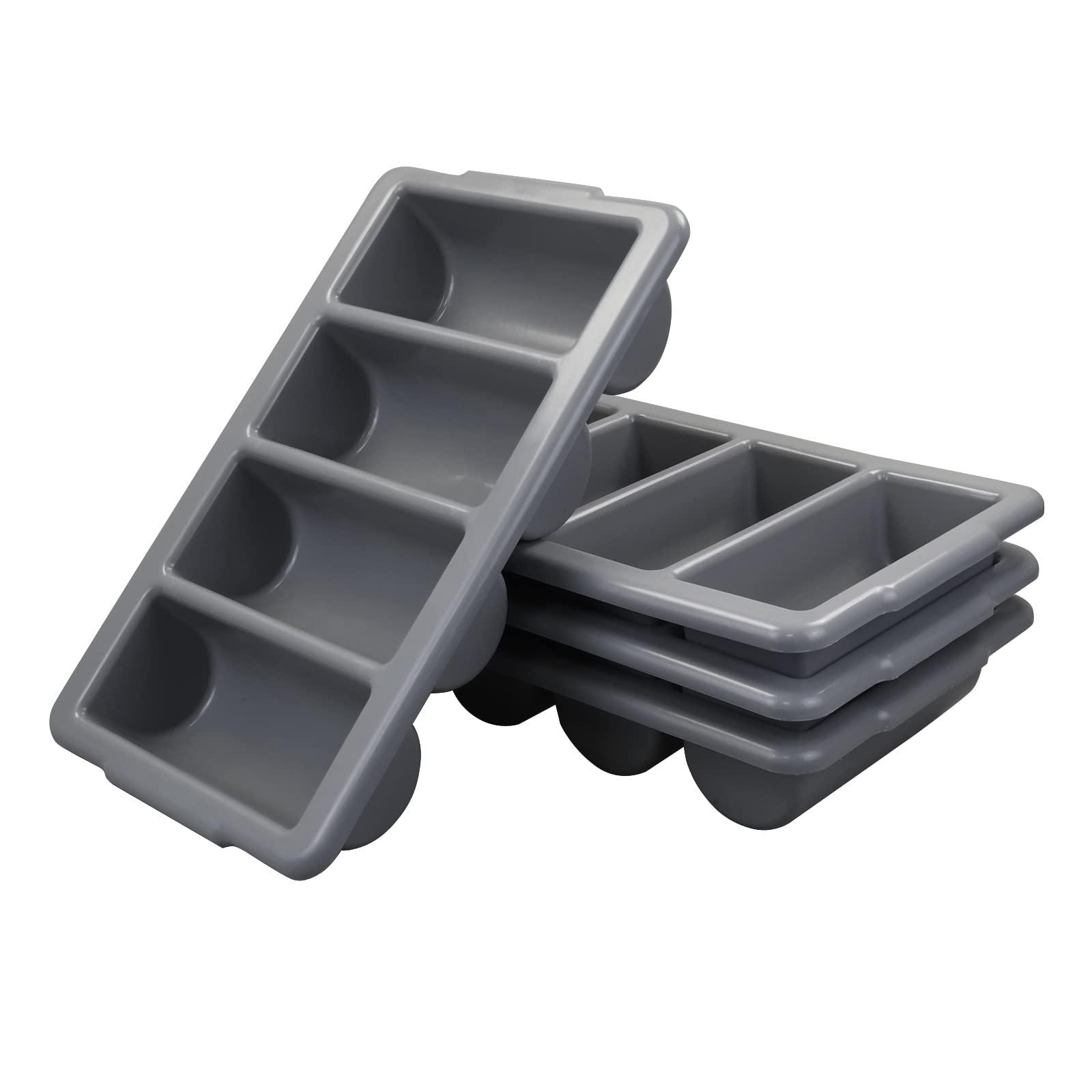 Teyyvn Teyyvn 4-Pack 4-Compartment Cutlery Box, Plastic Commercial Silverware Bin, Gray