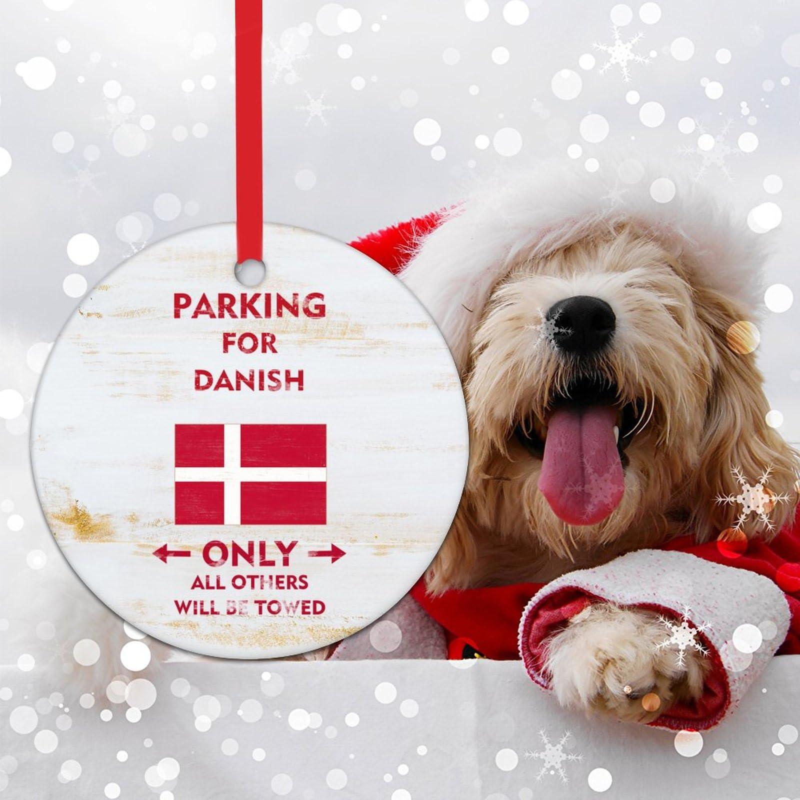 WoGuangis WoGuangis Danish National Flag Christmas Decor Ceramic Ornaments Gift National Symboy Christmas Ornaments Parking for Danish Only All Others Will Be Towed Funny Christmas Hanging Decor