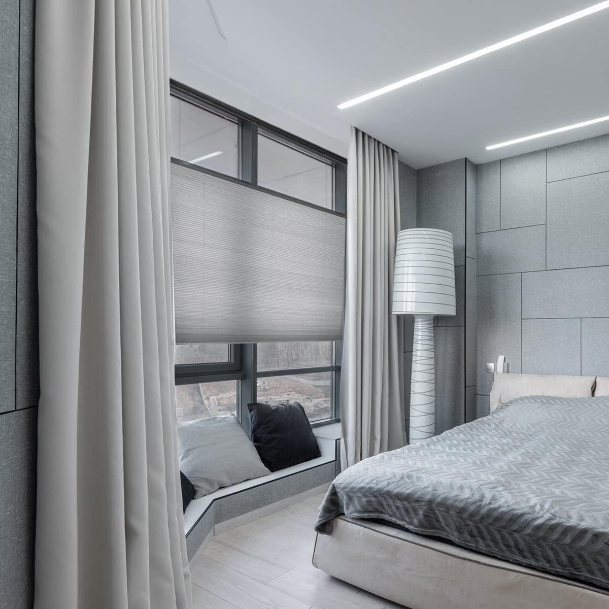 Mood MOOD Top Down Bottom Up Cellular Shades | Luxury Meets Function | Cordless, Light Filtering, Insulation, Acoustic Comfort | Honeycomb Blinds for Windows | Silver | 33.5" Width x 72" Height