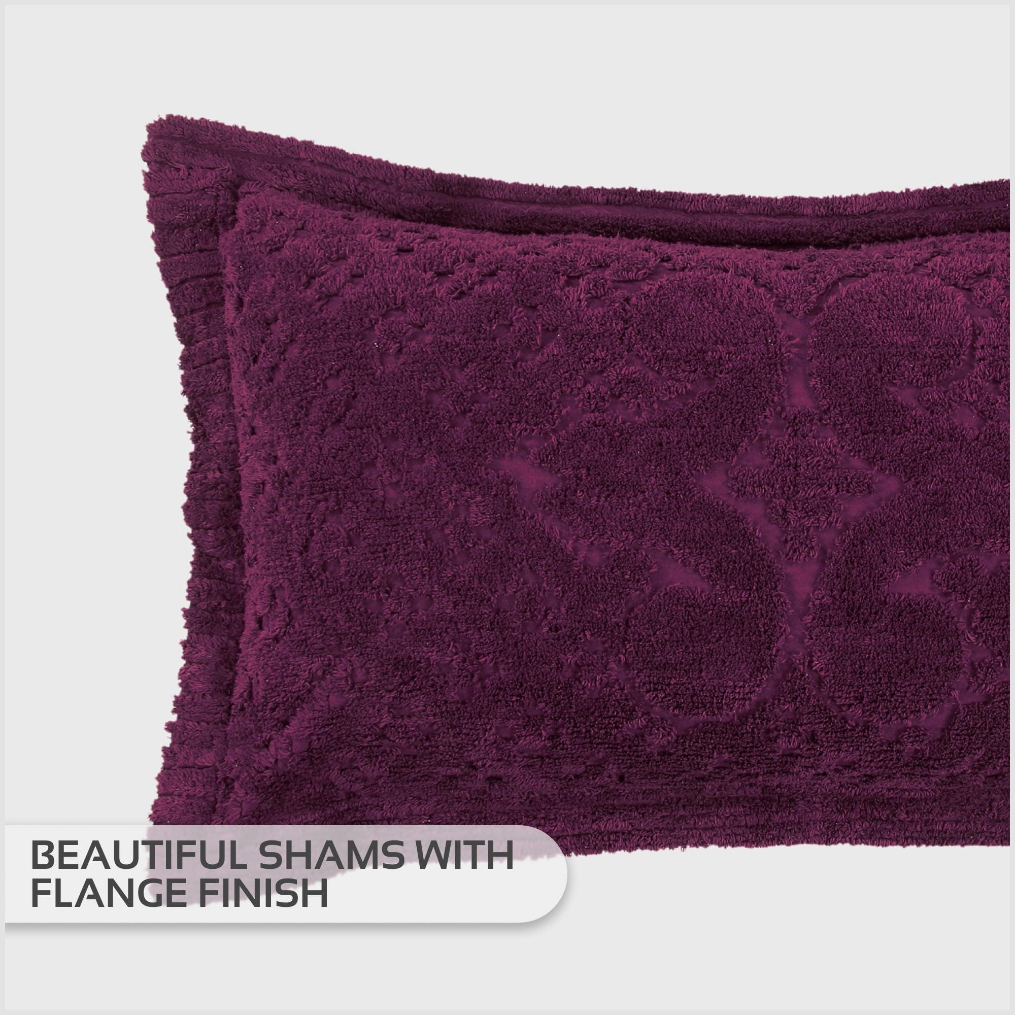 Better Trends Better Trends 1 Piece Bedspread 100% Cotton Chenille Bedspreads Coverlet Luxurious Medallion Pattern Bedspread Queen Size 102\" X 110\" Soft Lightweight Plum Tufted All Season Bedding Ashton Collection