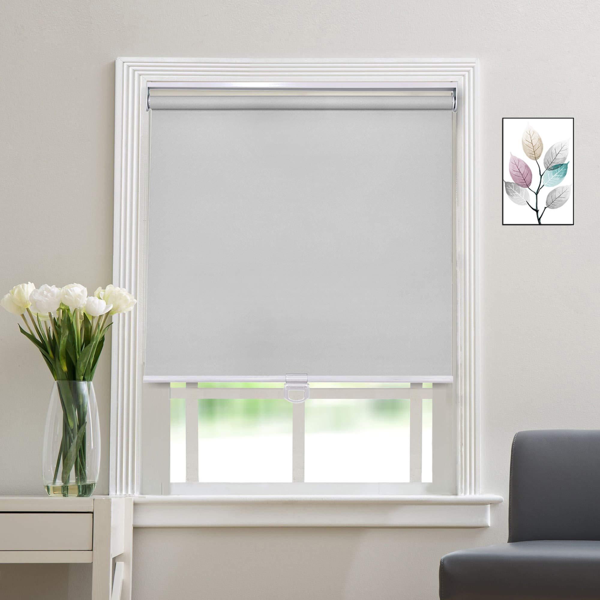 getopblinds Blackout Cordless Roller Blinds and Shades for Windows - Safety Spring Roller Shades - Cordless Privacy Room Darkening [Grey 100% Blackout,55 1/4" W x 60" H] - Custom Made