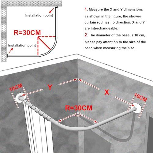 Meiiron Adjustable Curved Shower Curtain Rod Wall Mounted L-Shaped Bathroom Corner Curtain Hanger Pole Bath Bar Metal Shower Rail, No Drilling (Size : 70~95x70~95cm)