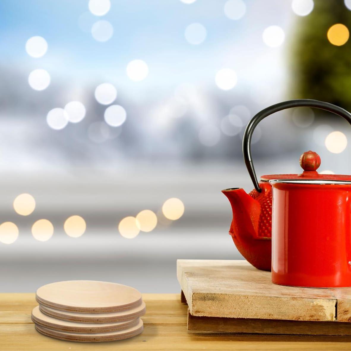 Hampton Art Hampton Art Coasters Round 6Mm 4Pc, Wood Coasters, Wooden Coasters, Wood Coaster Blanks, DIY Blank Coasters for Crafts, Wood, for Crafts