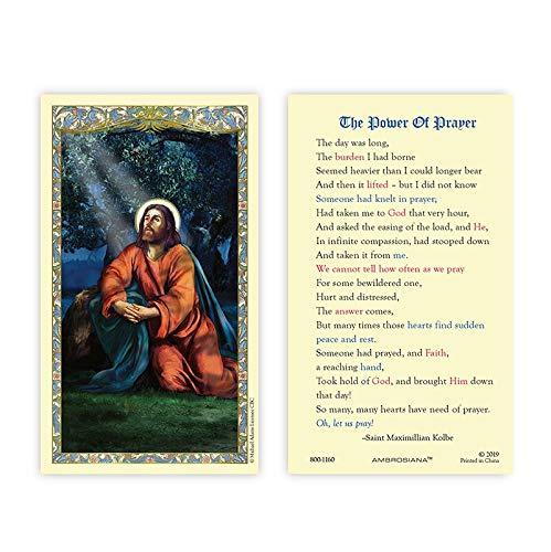 Elysian Gift Shop Gethsemane Jesus Christ in the Garden 8\"x10\" Framed Art Print Wall Plaque Frame is Carved in Wood with Oak Stain and Gold Leaf Finish Includes Prayer Card