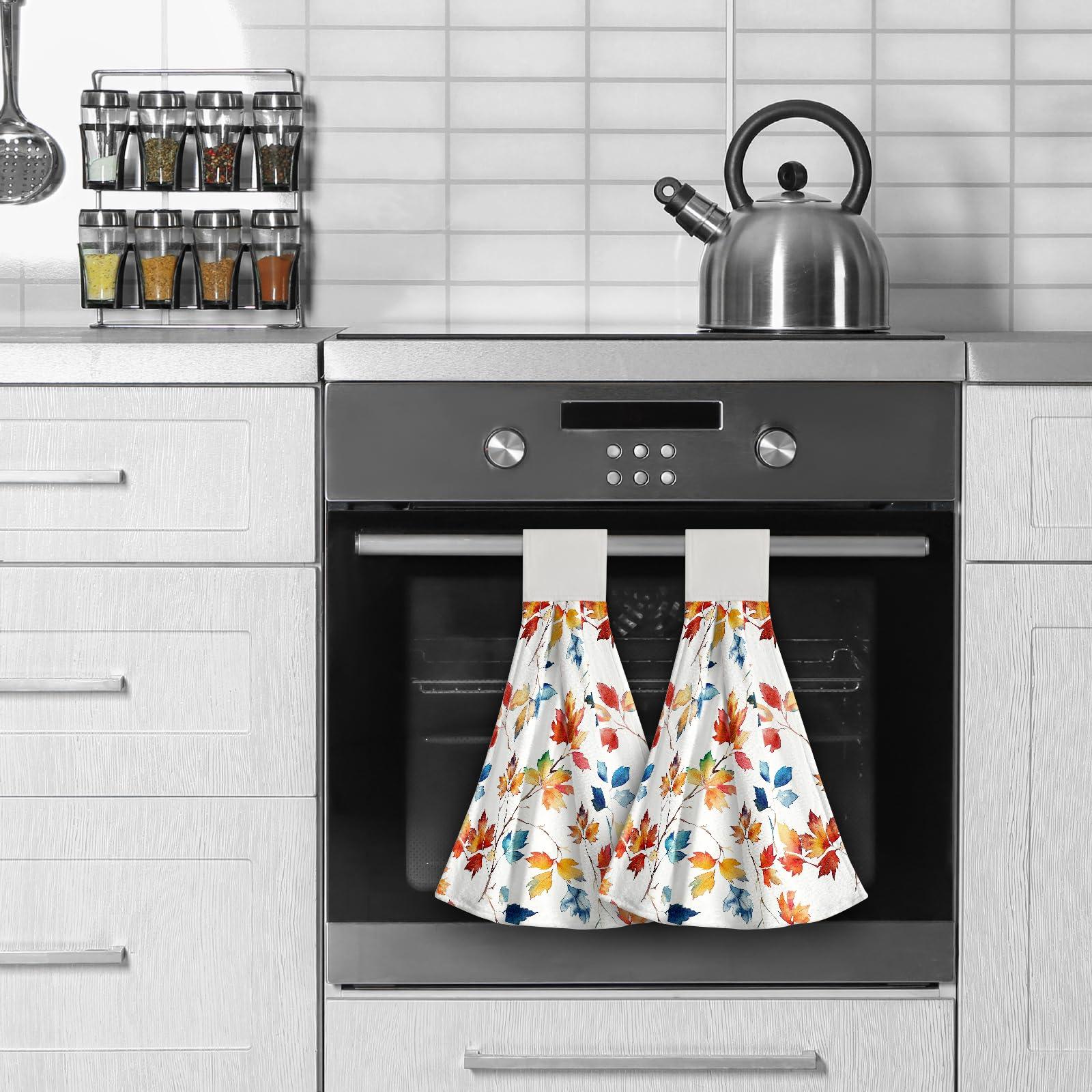 Giwawa Giwawa Fall Maple Leaves Hand Towel Autumn Colorful Leaf Kitchen Towels with Hanging Loop Microfiber Dish Cloth Tie Towel