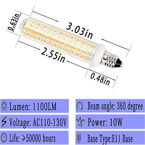 QHD QHD E11 Led Bulbs,100W 120W Halogen Bulb Equivalent,Dimmable,10W,1100LM,JD T4 e11 Mini Candelabra Base,AC110V/130V,E11 Led Warm White 3000k(4 Packs)