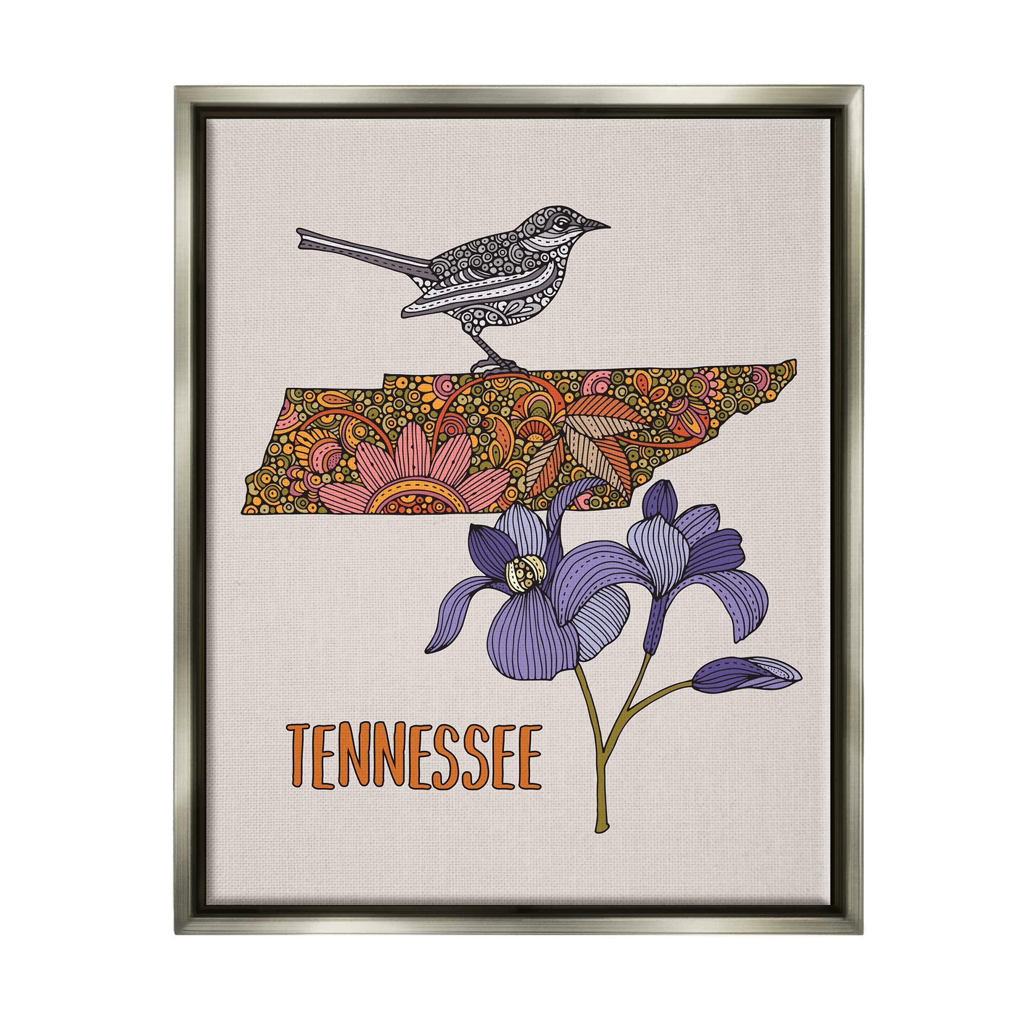 Stupell Industries Stupell Industries Intricate Tennessee State Iris Floral Pattern Bird Floating Framed Wall Art, Design By Valentina Harper