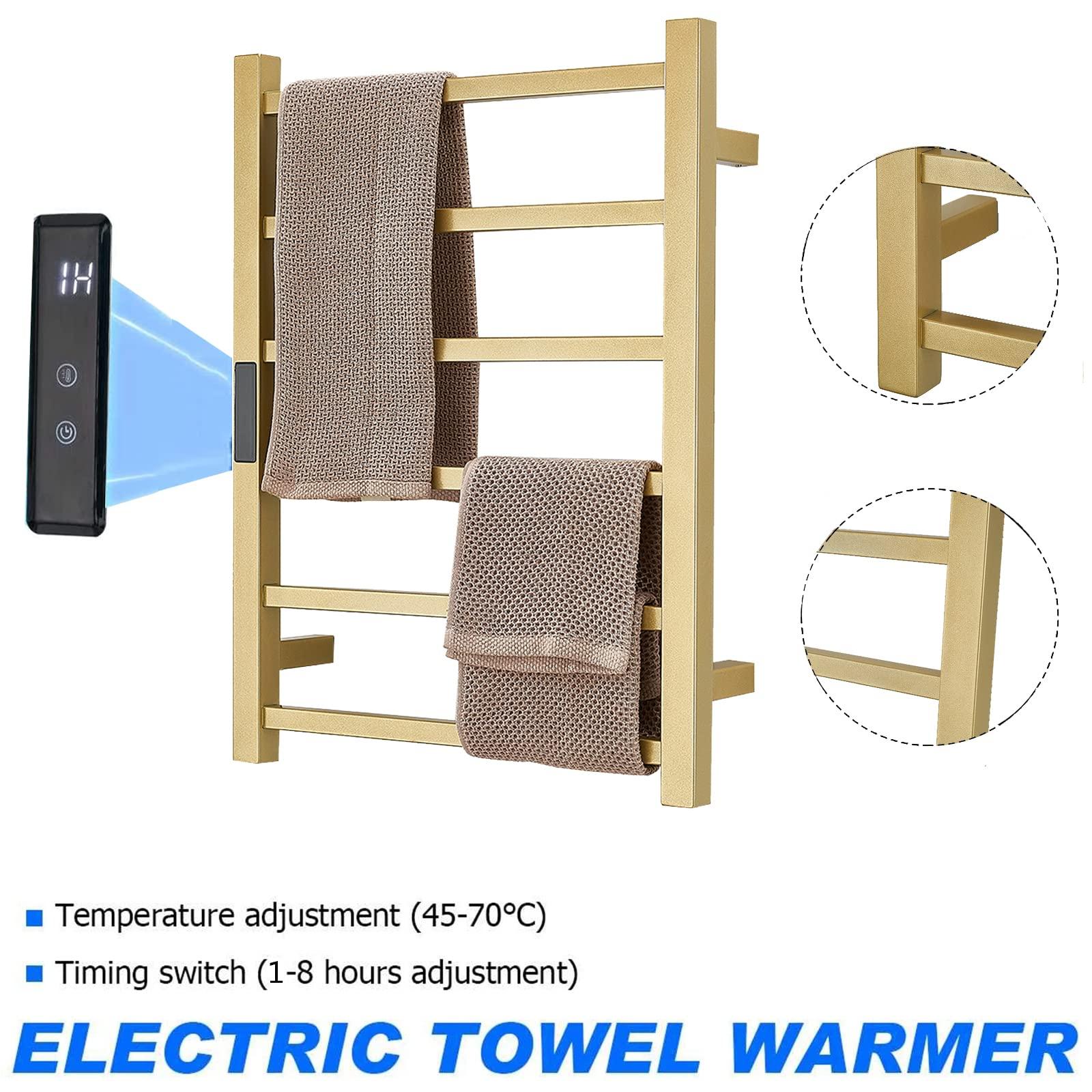 DUDYP DUDYP Electric Heated Towel Warmer Rack Gold Bathroom Accessories, with Timer Wall Mounted Electric Heated Towel Rail,6 Bars Stainless Steel Electric Drying Racks Home Towel Warmer Radiator, Hardwired