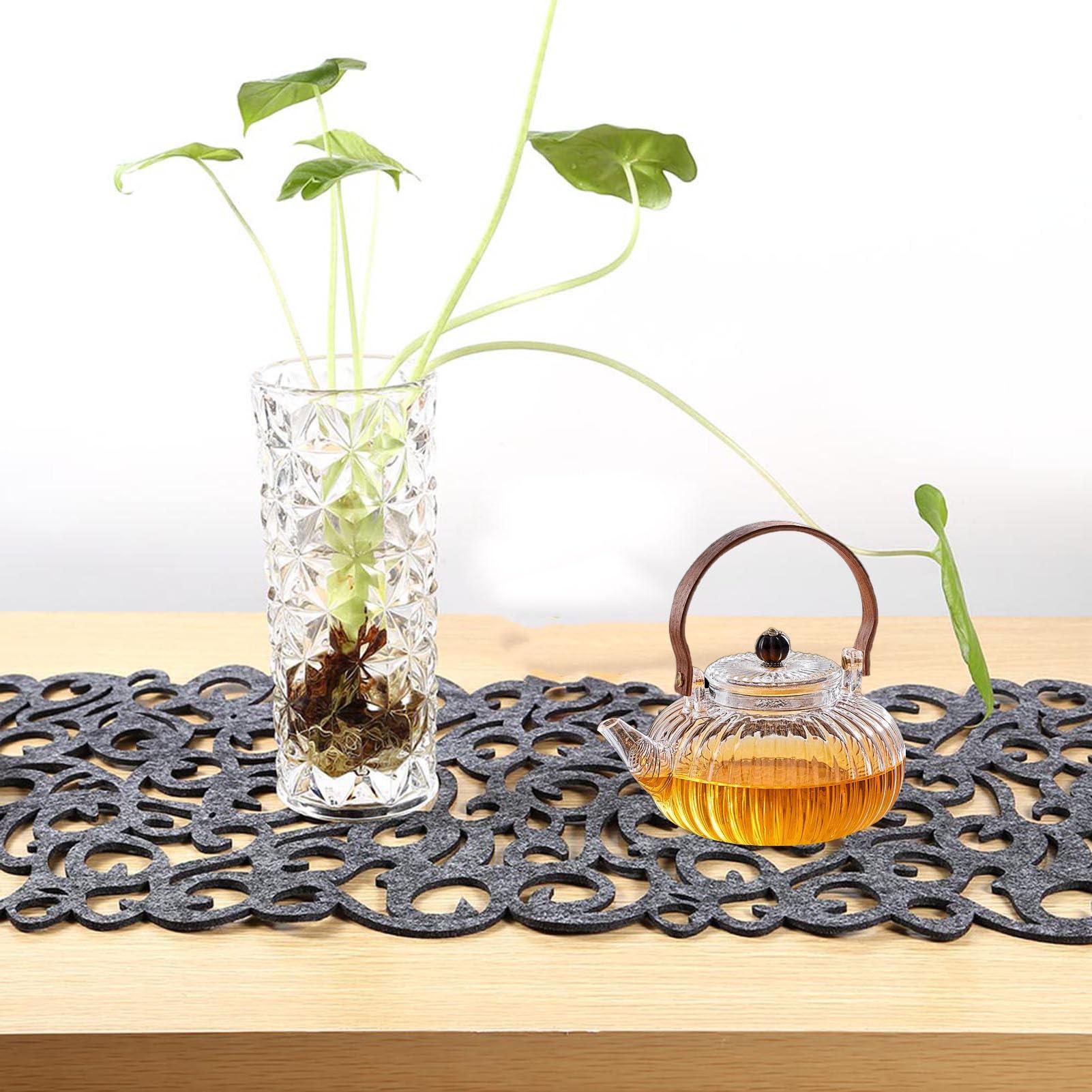 Gsycle Felt Placemats, Rectangle Shape Felt Tablecloth Runner Placemats Table Mats Hallow Table Runner for Household Decorations (Dark Gray)