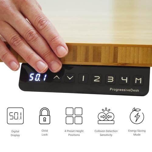 Progressive Desk Progressive Desk Standing Desk 72\" x 30\" - Electric Adjustable Height Stand Up Desk - Home Office Stand Workstation - Dual Motor - Black Frame, Bright Beech Top