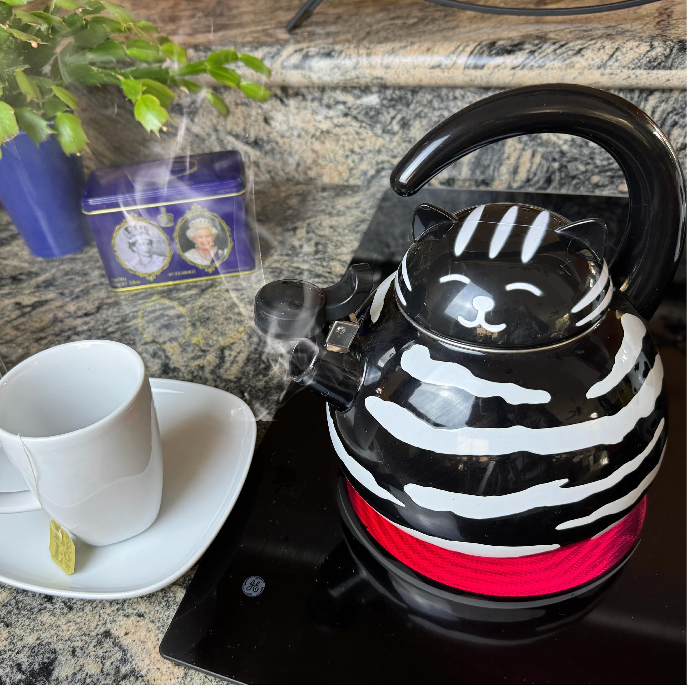 Trenton Gifts Trenton Gifts Whistling Tea Kettle - Enamel on Steel Black Cat Decor - Cute Animal Stovetop Kettle - 2.1 Quart Tea Pots
