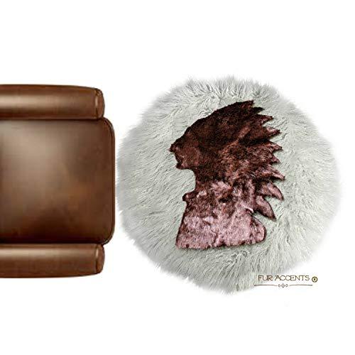 Fur Accents Indian Head Faux Fur Shag Area Rug Sheepskin Bear Skin Rug Fur Accents Art Rug Carpet (8' Round, Brown on Tan)