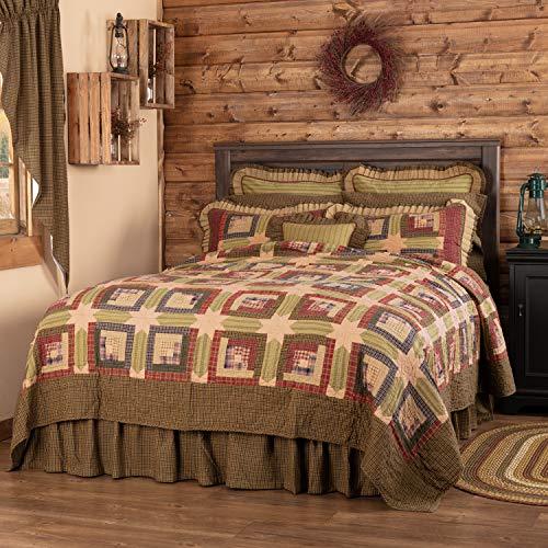 VHC Brands VHC Brands Tea Cabin Twin Quilt 70Wx90L Log Cabin Country Rustic Lodge Design, Moss Green and Deep Red