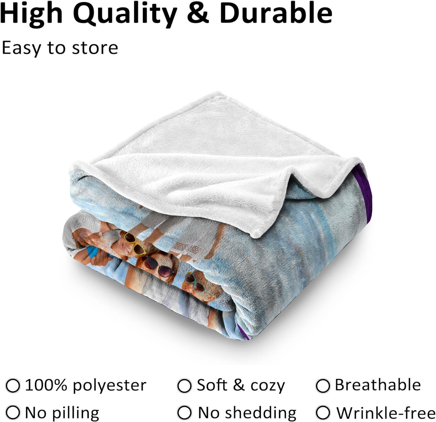 Pzwqkyn Personalized Blankets with Photos & Text, Customized Blankets with Pictures, Custom Throw Blankets for Adult Kid Birthday Christmas Halloween Fathers Mothers Valentines Day Gift, 40\" W x 50\" L