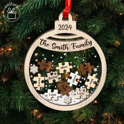 UNIFURY Unifury Personalized Family Ornaments with Dogs & Cats, Family of 2,3,4,5,6,7,8,9,10,11,12, Family Christmas Ornaments 2024, for Family Members, Family Puzzle