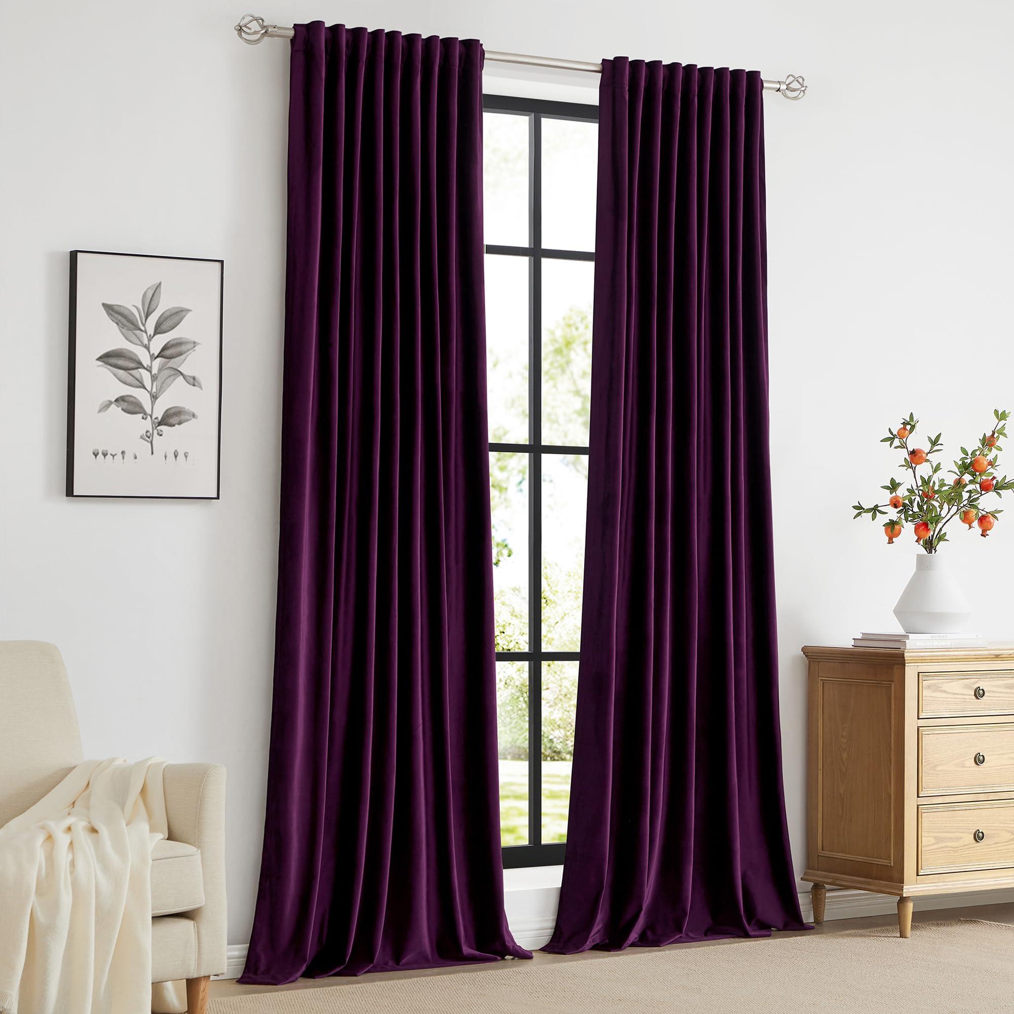 PRIMROSE PRIMROSE Purple Velvet Curtains 72 inch Long for Living Room,Set of 2 Panels Blackout Rod Pocket Back Tab Window Treatment Room Darkening Heavy Decorative Curtains Drapes for Bedroom