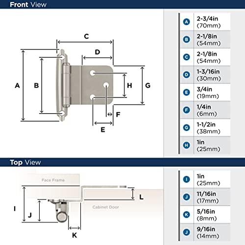 Amerock Amerock | Cabinet Hinge | 3/8 inch (10 mm) Inset Hinge | Satin Nickel | 10 Pack | Self-Closing Hinge | Face Mount Hinge | Cabinet Door Hinge