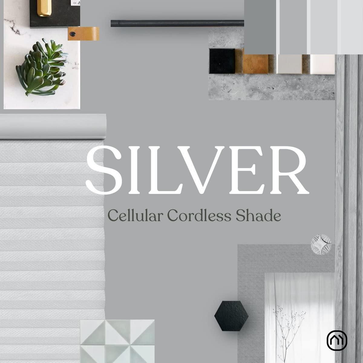 Mood MOOD Top Down Bottom Up Cellular Shades | Luxury Meets Function | Cordless, Light Filtering, Insulation, Acoustic Comfort | Honeycomb Blinds for Windows | Silver | 33.5" Width x 72" Height