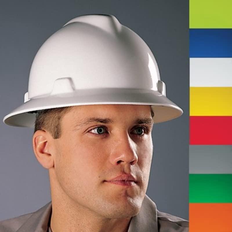 MSA MSA 475369 V-Gard Full-Brim Hard Hat With Fas-Trac III Ratchet Suspension | Polyethylene Shell, Superior Impact Protection, Self Adjusting Crown-Straps - Standard Size in White