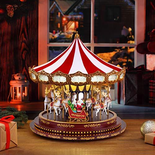 Mr. Christmas Mr. Christmas Deluxe Carousel Musical Animated Indoor Christmas Decoration, 15 Inch, Brown