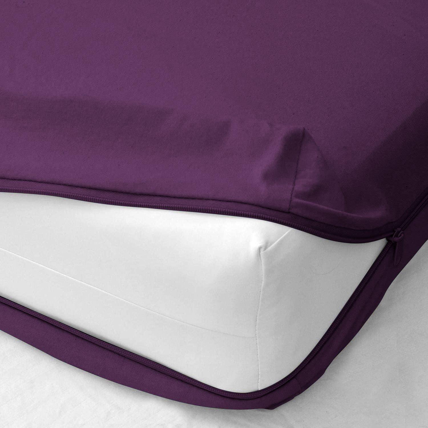 Velosso 1 Piece Zipper Mattress Cover Only Olympic Queen Size 15\" Pocket Sold Separately 1000 Thread Count 100% Egyptian Cotton, Plum