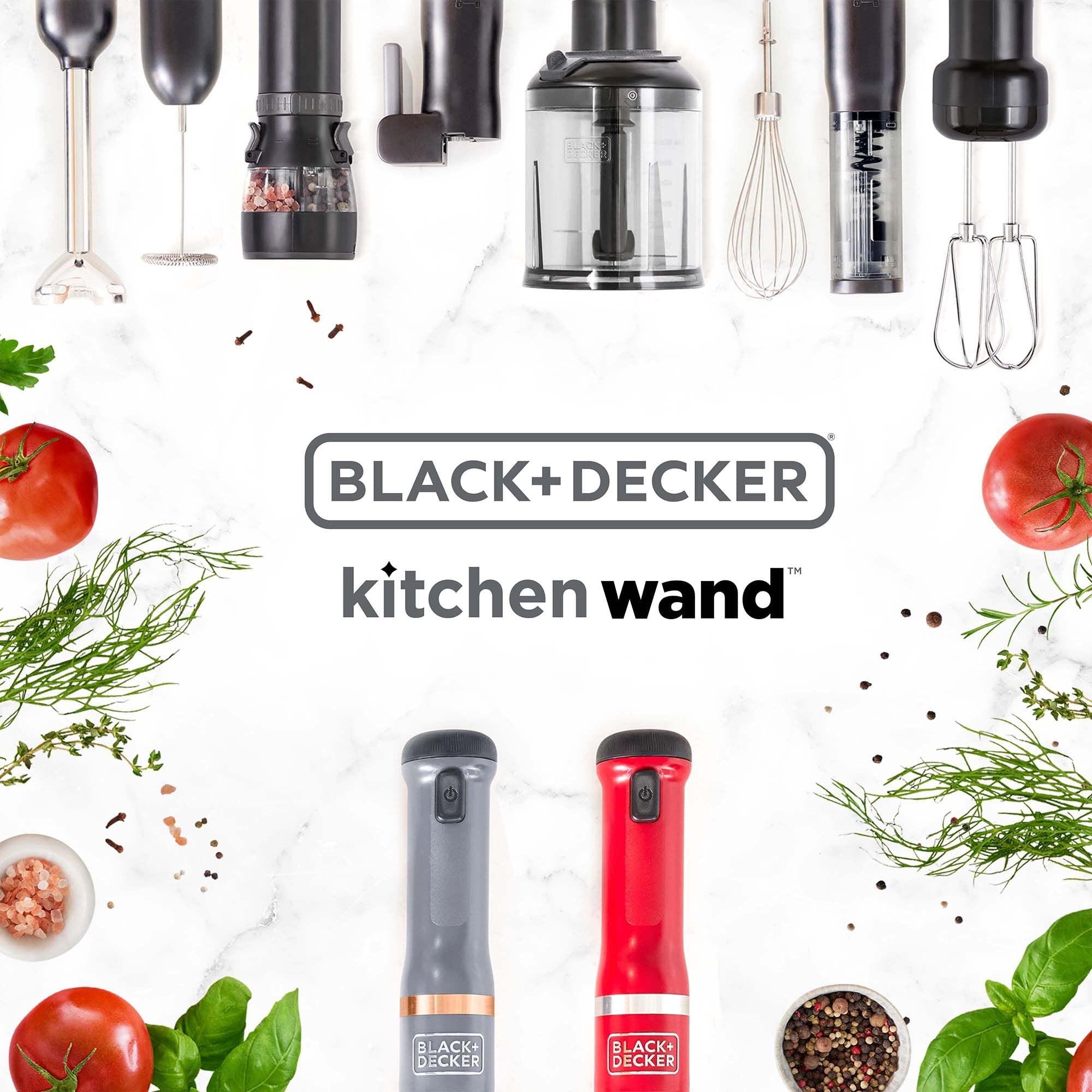 BLACK+DECKER BLACK+DECKER Kitchen Wand Cordless Immersion Blender, 3 in 1 Multi Tool Set, Hand Blender with Charging Dock, Whisk, and Chopper, Red (BCKM1013K06)