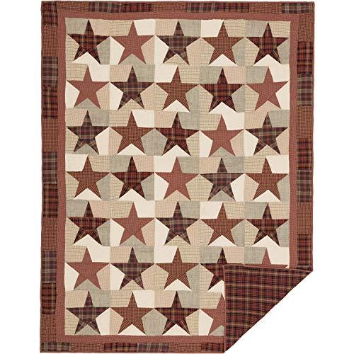 VHC Brands VHC Brands Abilene Star Twin Quilt 70Wx90L Country Patchwork Design, Burgundy
