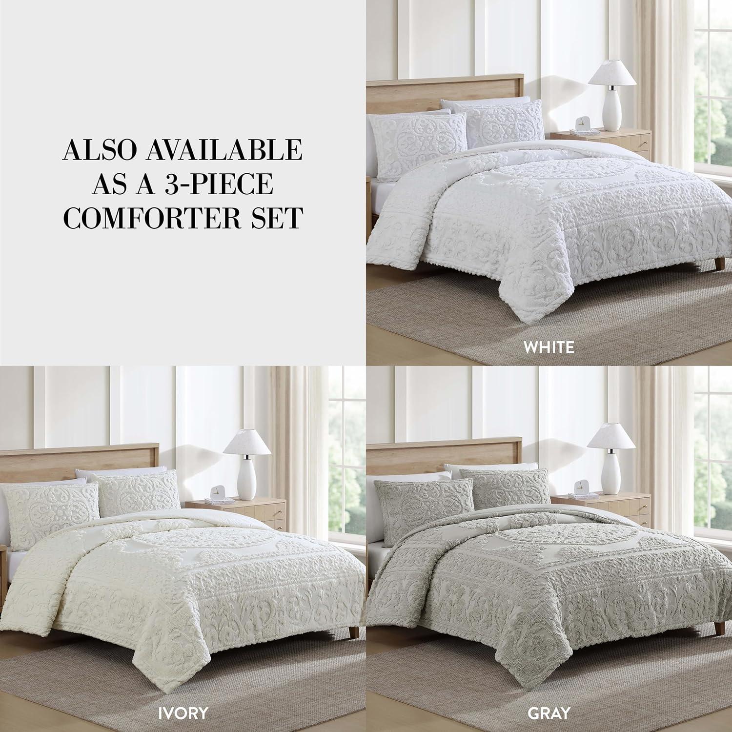 Beatrice Home Fashions Beatrice Home Fashions Medallion Chenille Bedspread, Standard Sham, White