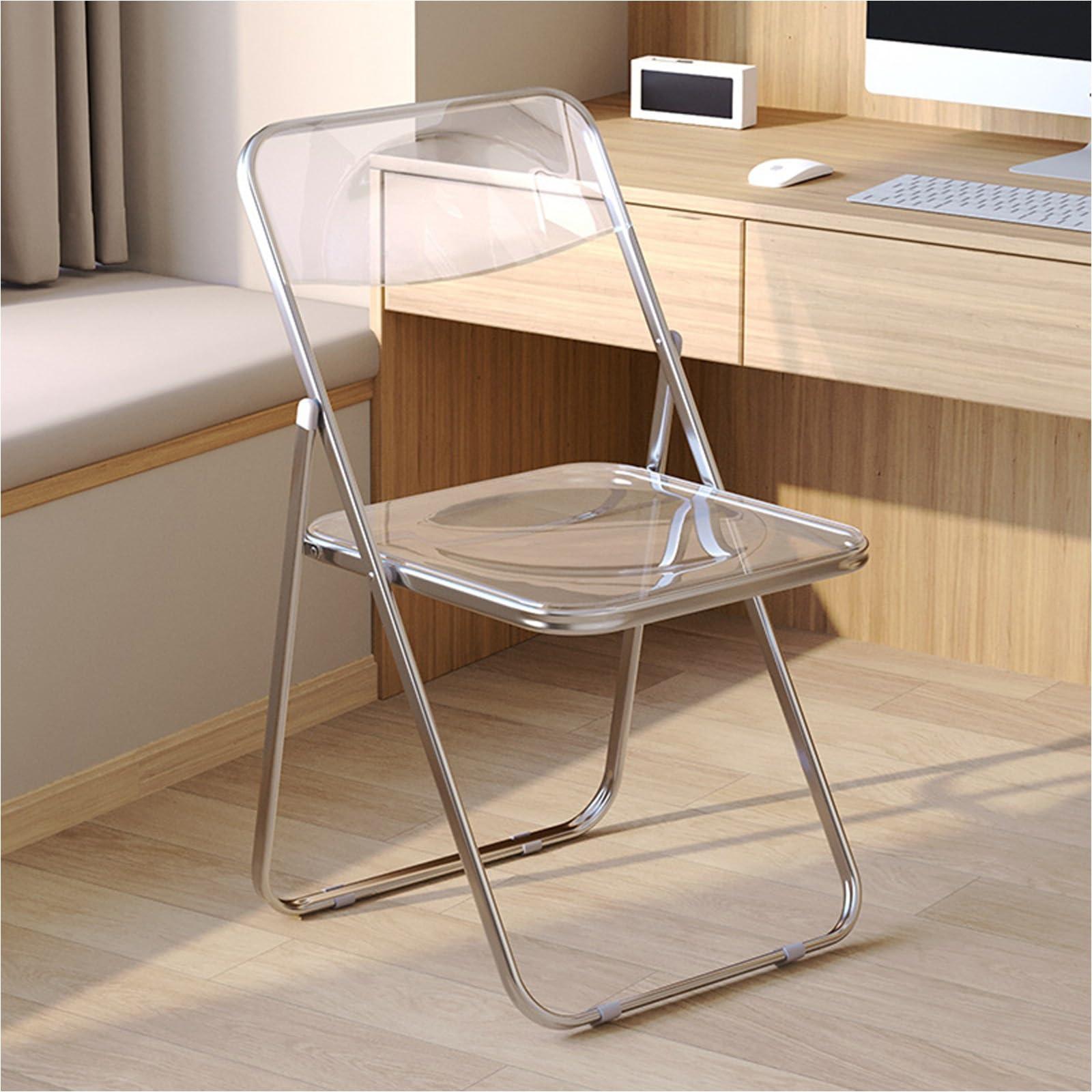 JEKKAH JEKKAH Transparent Acrylic Dining Chair Simple Chair Modern Chair Metal Back Folding Chair Suitable for Office Wedding Party Garden Catering Event(Silver)