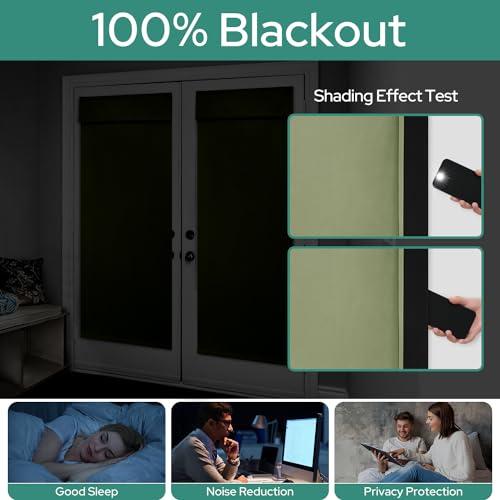 HOMEIDEAS HOMEIDEAS 100% Blackout French Door Curtains, Privacy Door Curtains for Window, 26 X 68 Inch Room Darkening Blinds, Thermal Insulated Window Shades for Bedroom, 1 Panel, Sage Green