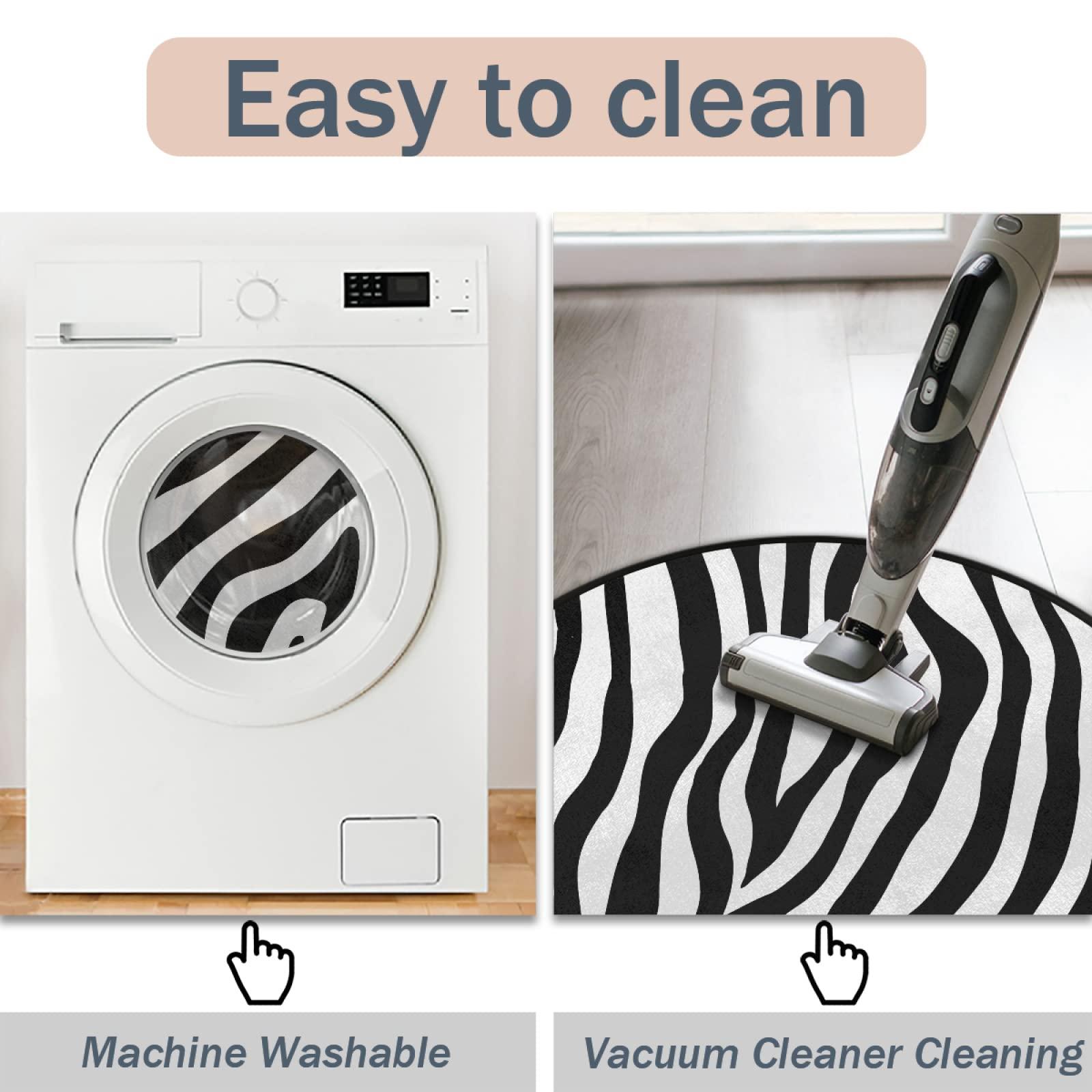 SEEKJOYS Art Zebra Stripes Rug Art Stripes 5'4" Round Rug Non Slip Circular Area Rug Indoor Distressed Floor Area Mat Carpet for Living Room Dining Room