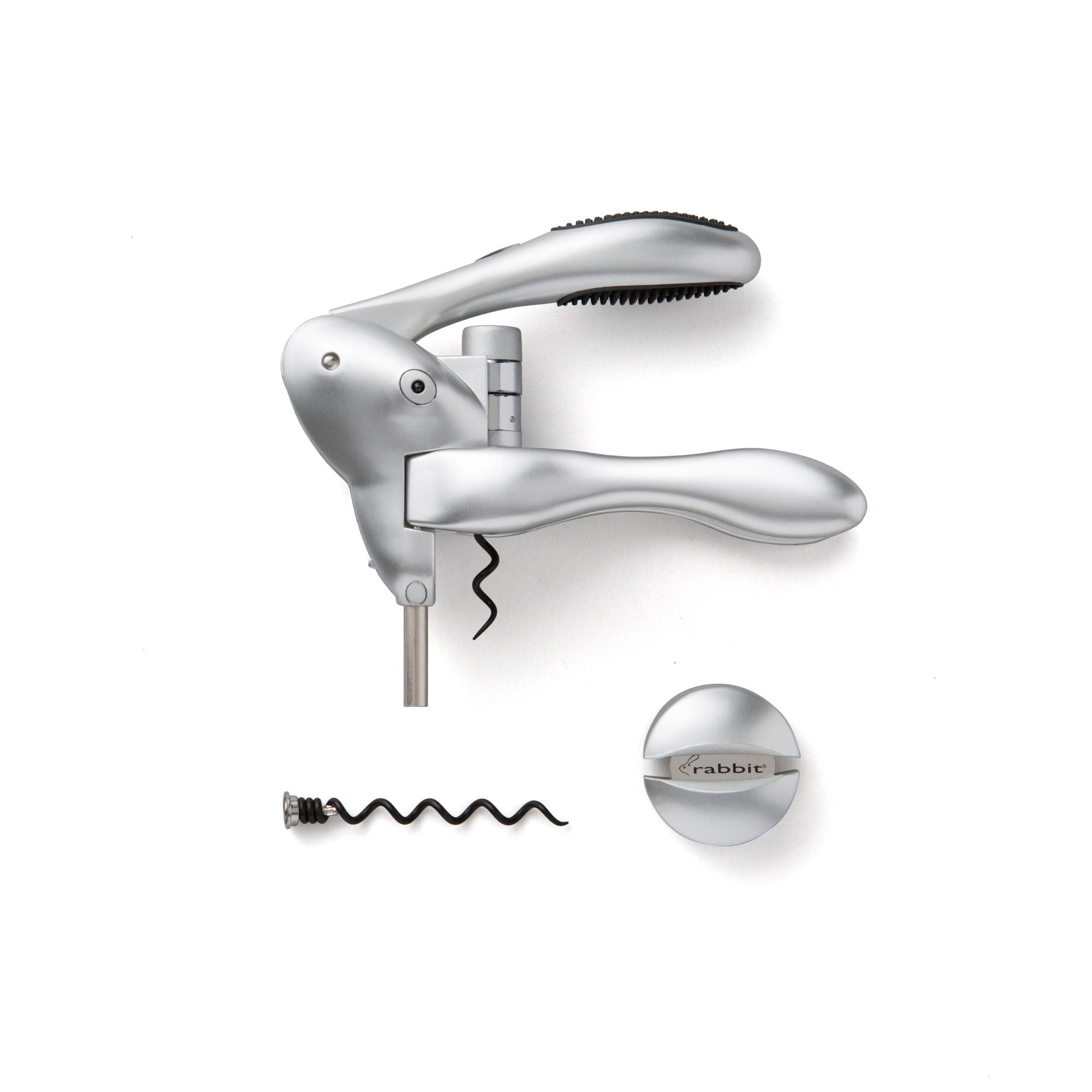 Rabbit Rabbit Original Lever Corkscrew Wine Opener with Foil Cutter and Extra Spiral (Silver)